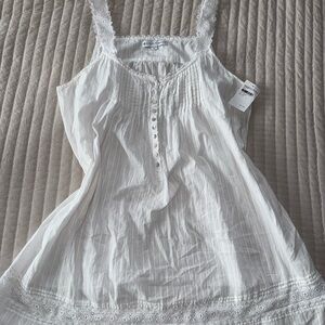 NWT Eileen West White Lace Buttoned Dress 100% cotton